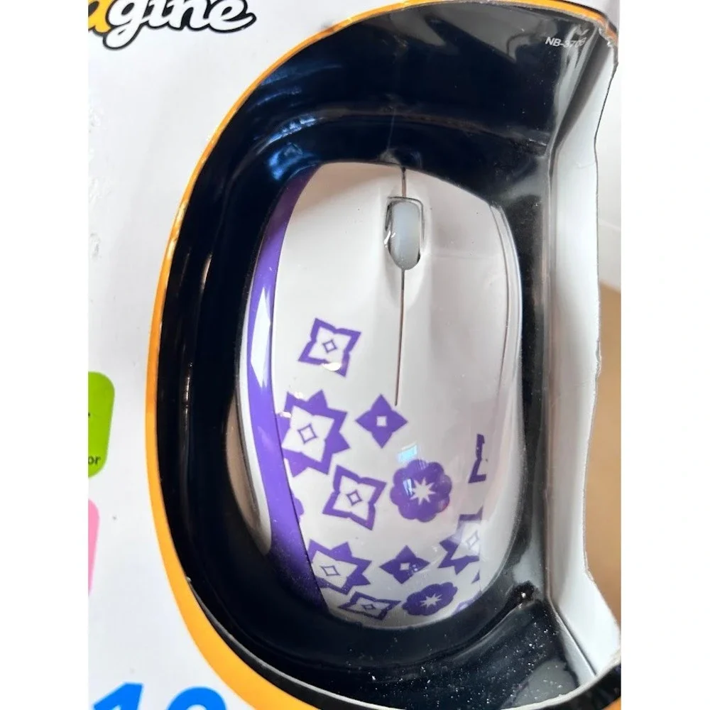 Filemate Imagine 10 Series USB Standard Mouse White‎ Purple Floral NB-3708 New